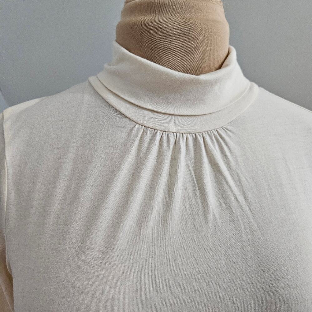 Talbots Cream Turtleneck Long Sleeve Top Medium Women’s Rib Knit Soft Stretch - Picture 6 of 13